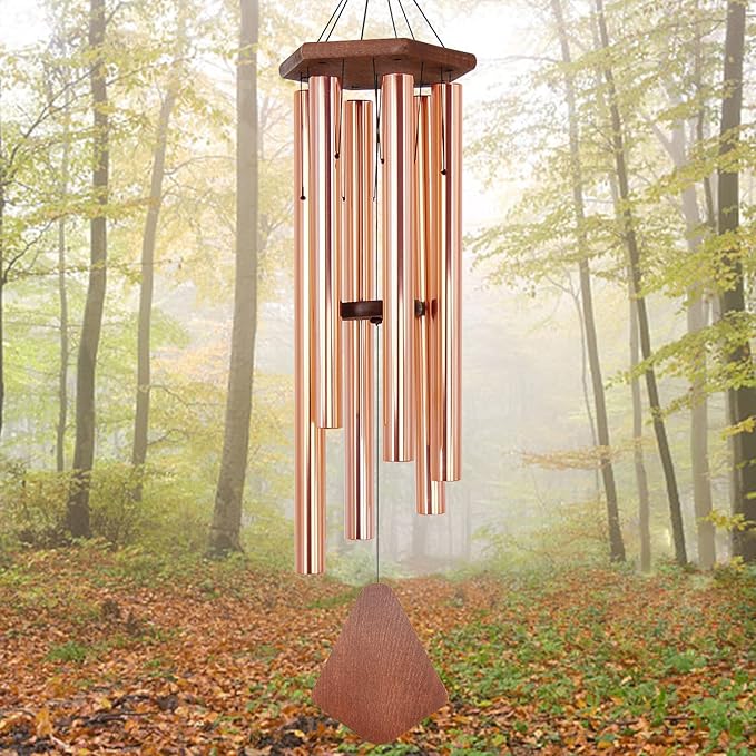 Wind Chimes Outdoor Large Deep Tone, 44 Inch Sympathy Wind Chime Outdoor, Memorial Wind-Chime with 6 Tuned Tubes, Elegant Chime for Garden, Patio, Balcony and Home Decor, Rose Gold