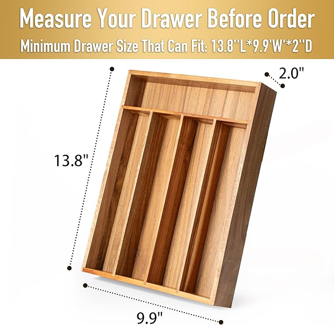 Silverware Organizer Kitchen Drawer Organizer Utensil Organizer Acacia Silverware Holder Cutlery Organizer in Drawer Flatware Organizer Tray(5 slots, Acacia