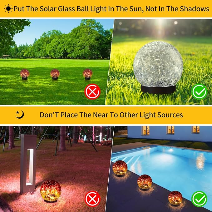 Solar Globe Lights Outdoor Waterproof-Solar Balls for Garden-Cracked Glass Ball Lights Outdoor-Solar Orbs for Outside-Decorations for Patio and Yard Lawn Backyard Decor