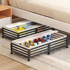 Under Bed Storage Containers With Wheels - 2 Pcs Large Bamboo Wood Rolling Underbed Shoe Storage Bins With Dust Bags for Clothes Blankets, Duvet Covers Snacks Toys (Black)