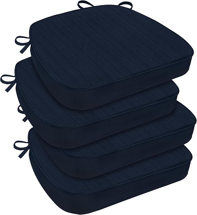 downluxe Chair Cushions for Dining Chairs, Waterproof Kitchen Chair Pads, Non-Slip Dining Seat Cushion with Ties, 17" x 16" x 2.5", Navy, 4 Pack