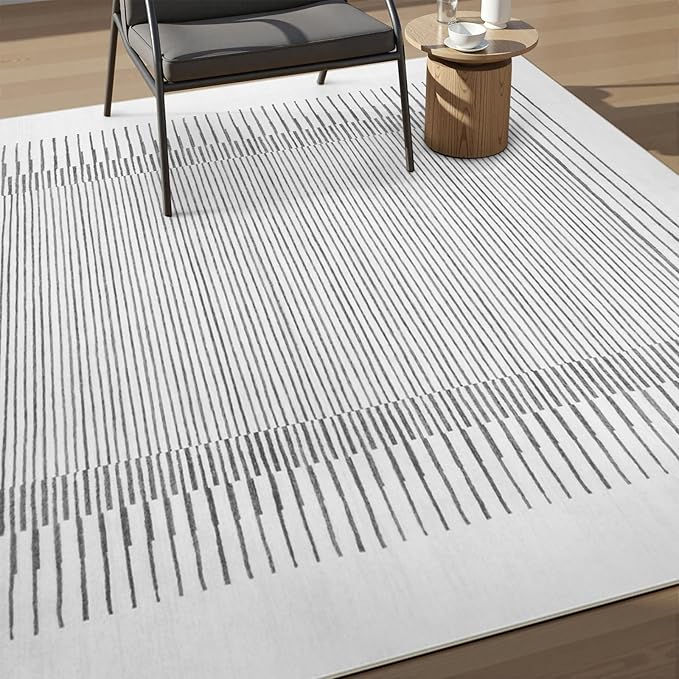 Wonnitar Washable Striped Runner Rug 2'6"x8', Non-Slip Berber Stripe Hallway Runner, Low Pile Minimalist Kitchen Soft Carpet Runner for Bedroom Bathroom Laundry Entryway (Grey, 2'6" x 8')