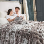 Cozy Bliss Faux Fur Throw Blanket for Couch, Fuzzy Soft Plush Thick Bubble Blanket for Sofa Bedroom Living Room, 90 * 90 Inches Tie Dye Taupe