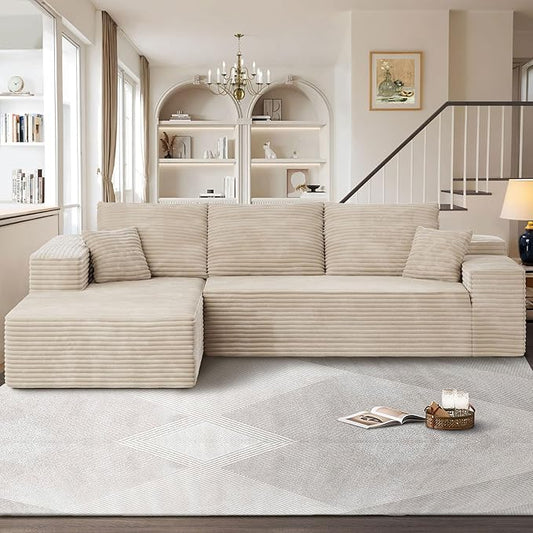 104" Cloud Sectional Couches for Living Room,L Shaped Boneless Couch in A Box,Sleeper Sofa with Comfy Chaise No Assembly Required,Beige