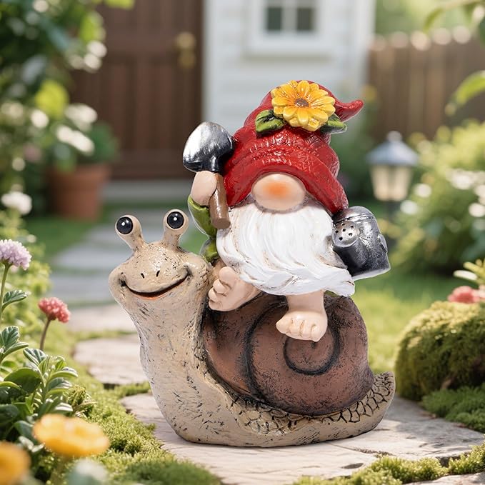 Hodao Spring Garden Gnome Decoration Flower Animal Ornaments Decor Gifts Spring Gnomes for Garden Decorations Summer Elf Figurine Gifts for Mom Outdoor Decor (Red)