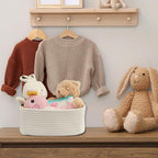 Small Woven Storage Baskets 12“X8”X5“ Decorative Rope Bins for Organizing Shelves, Closets, and Toys, Empty Gift Baskets, Cute Organizer Basket for Home and Office (white, regular)