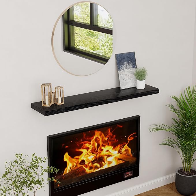 48 Inch Floating Shelves Black, Rustic Wood Floating Shelf Wall Mounted, 9 Inch Deep Floating Shelf for Kitchen, Bedroom, 48 x 9 Wall Shelves for Home Storage, Set of 1