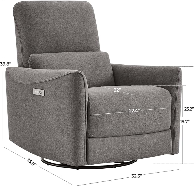 CHITA Power Recliner Chair Swivel Glider, FSC Certified Fabric Living Room Reclining Sofa Chair with Lumbar Support, Metal Grey