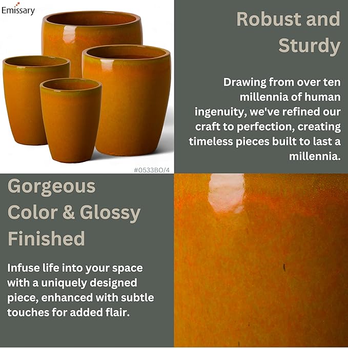 Emissary Bullet 9.5 in. Bright Orange Ceramic Round Planter (9.5 in. L x 9.5 in. W x 12 in. H) with Drainage Hole
