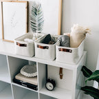 OrganiHaus Small Fabric Storage Bins for Shelves 12x8in, Closet Storage Baskets for Shelf Organizing, Canvas Rectangle Bins for Organization, Small Baskets for Organizing - Off-White