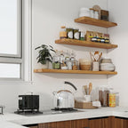 Axeman 55 inch Floating Shelves for Wall - 8'' D Live Edge Rustic Solid Elm Wood Floating Shelves Wall Mounted, Hanging Shelves with Invisible Bracket for Living Room Bedroom Kitchen, Natural