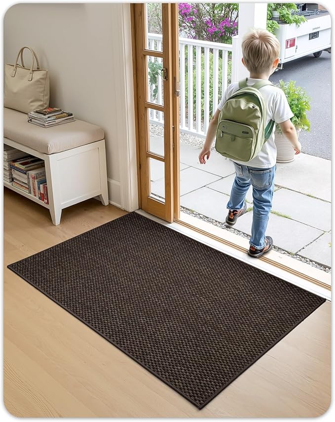 Color&Geometry Door Mat 17"x29", Front Door Mat Indoor Rugs for Entryway, Non Slip Washable Low-Profile Inside Doormat, Entry Mat Entry Rug Door Mats Indoor Entrance, Brown (Rolled-up NO Creases)