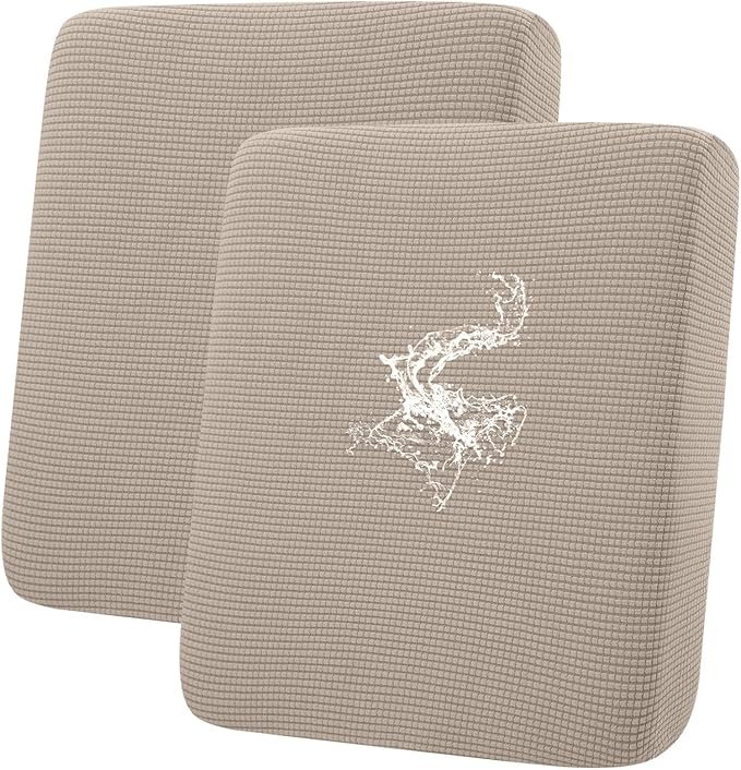hyha Waterproof Couch Cushion Covers for Pets, Non Slip Sofa Seat Cover for Dogs Washable, Soft Thick Stretch Jacquard Fabric, Sofa Slipcovers with Elastic Bottom (2 Pieces, Taupe)