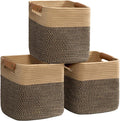 danpinera 3-Pack Cotton Rope Baskets for Storage, 11"x11" Cube Storage Cubes Store Toys, Towel, Snack, Storage Bins with Reinforced Stitching & Practical Handles, Black & Brown