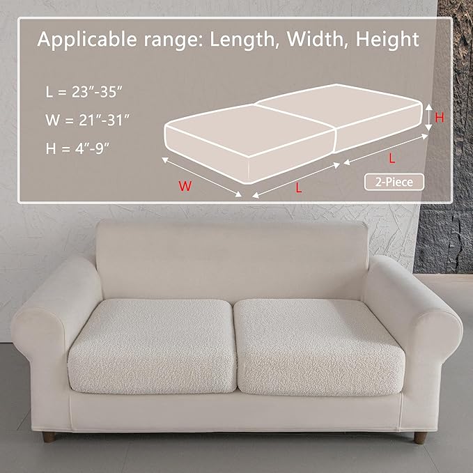 Couch Cushion Covers for Sectional Sofa, Stretch Soft Sofa Slipcovers Washable Wear-Resistant Universal Furniture Protector for Living Room(2 Seaters Covers, Ivory)