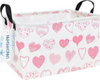 LANGYASHAN Rectangular Storage Bin Collapse Canvas Fabric Cartoon Storage Basket with Handles for Organizing Home Kitchen Boys and Girls Toys Office Closet Shelf Baskets (Rec Angel Heart)