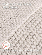 YnM Chunky Cotton Knit Throw Blanket, Cable Knit Throws for Bed Couch Sofa, Comfy & Relaxing, Decorative Piece for Farmhouse Modern Boho Rustic Scandinavian Chic Vibe, Cream White 80x87 Inches
