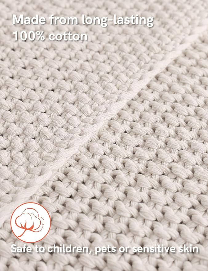 YnM Chunky Cotton Knit Throw Blanket, Cable Knit Throws for Bed Couch Sofa, Comfy & Relaxing, Decorative Piece for Farmhouse Modern Boho Rustic Scandinavian Chic Vibe, Cream White 40x50 Inches