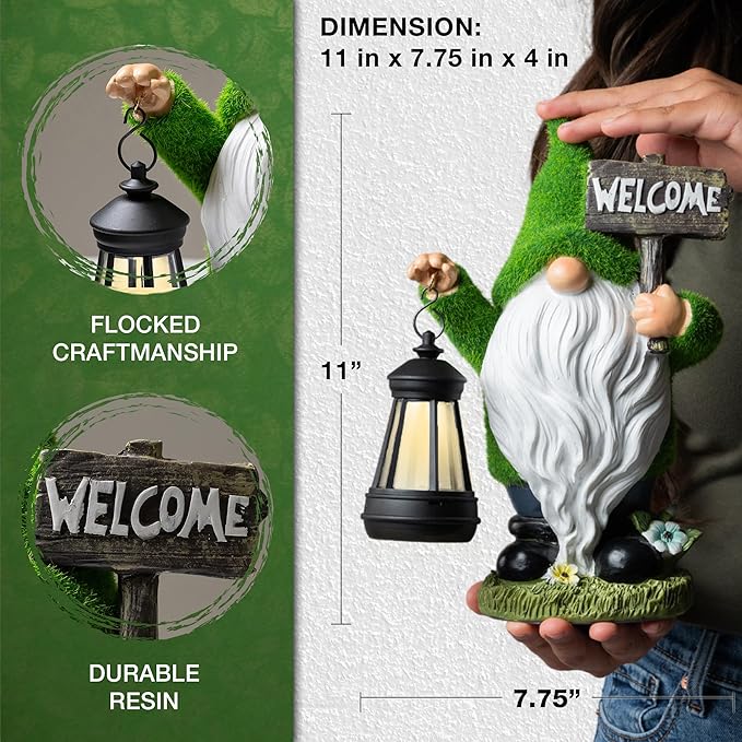 Garden Gnomes Outdoor with LED Solar Light - 11’’ Funny Gnome Decorations/ ornaments for Home/Yard/Patio Solar Lantern Garden Statues - Decor -Deals/clearance - Housewarming/Birthday Gifts