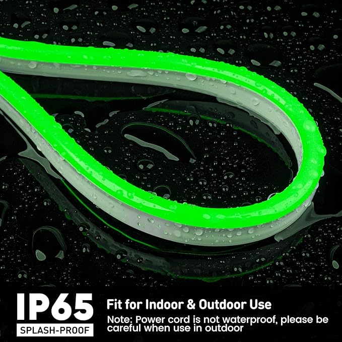 GZBtech Flexible LED Neon Rope Lights 50FT,AC 110-120V Waterproof Strip Light, 120 LEDs/M Cuttable Connectable Neon Lighting for Indoor Outdoor Home Decor/Commercial Building Use-Green 15M