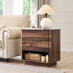 Nightstand with Charging Station, 22" Push-to-Open Bedside Table with 2 Storage Drawers, Large Modern End Table for Bedroom,Living Room,Brown