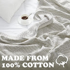 JINCHAN Boho 100% Cotton Muslin Blanket 3-Layer Twin Size Geometric Lightweight Reversible Soft Cozy Throw for Couch Sofa Bed All Season Coverlet Gift Bedroom Living Room Decor Light Grey 60x80 Inches
