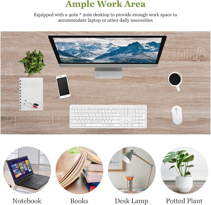 PayLessHere | 39 Inch Computer Desk | Nature | Office Desk with Metal Frame, Adjustable Feet | Water-Resistant, Scratchproof Surface | Sturdy Writing Table for Home Office or Study | Pack of 1