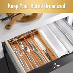 Silverware Organizer Kitchen Drawer Organizer Utensil Organizer Acacia Silverware Holder Cutlery Organizer in Drawer Flatware Organizer Tray(5 slots, Acacia