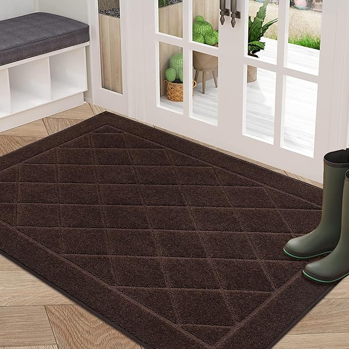 BEQHAUSE Dirt Trapper Door Mat 32" x 48", Doormat Non-Slip Entryway Rugs Washable, Dog Door Mat Stain Resistant and Absorbent Welcome Floor Mat for Front Back Door, Muddy Wet Shoes & Paws, Brown