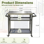 Domi 3-Shelf Outdoor Grill Table, Grill Cart with Wheels, Outdoor Pizza Oven and Food Prep Table, Blackstone with Stainless Steel Tabletop, BBQ Stand for Blackstone Griddle for Outside BBQ