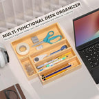 Kitchen Drawer Organizer Tray, Stackable Bamboo Deep Drawer Organizer for Large Silverware, Utensils, Cutlery, Flatware,Junk Drawer, Dresser, Bathroom, 17" x 6" x 2.5" (Set of 2)