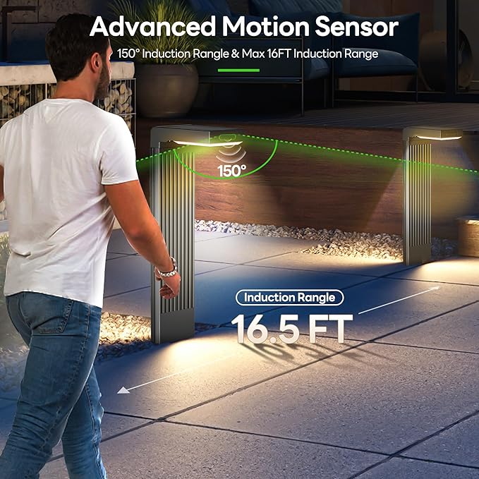 Solar Pathway Lights Outdoor 4Pack, 400LM Motion Sensor Walkway Lights with Warm/Cool White, 12H Lasting, IP65 Waterproof Solar Powered Landscape Lighting for Garden, Yard