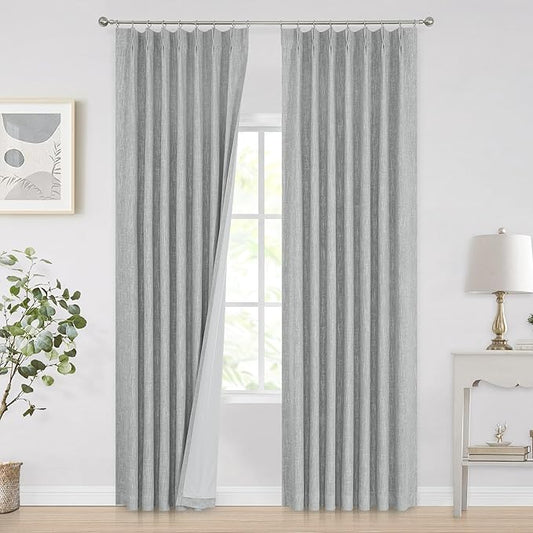 Vision Home Silver Grey Pinch Pleated Full Blackout Curtains Room Darkening Window Curtains 102 inch for Living Room Bedroom Thermal Insulated Pinch Pleat Drapes with Hooks Back Tab 2 Panel 40"Wx102"L