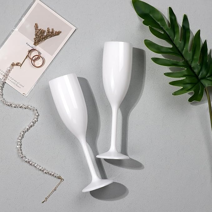 XUWAIDSGN Acrylic Champagne Flutes Toasting Glasses Unbreakable Mimosa Bar Reusable Wine Glasses Vintage Champagne Flutes Stemmed Drinking Cups 5.4 OZ for Christmas Birthday (100, white)
