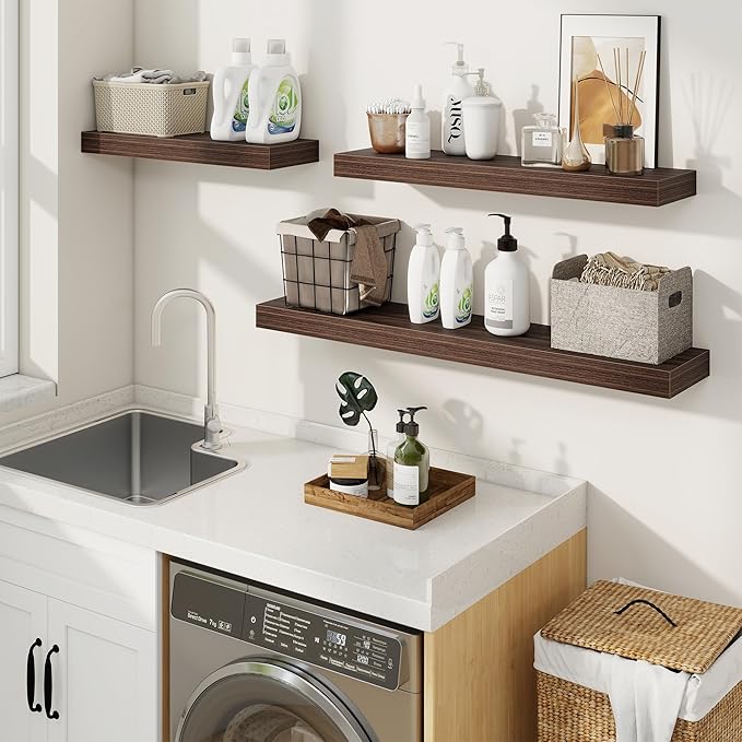 fuqing Floating Shelves for Wall, Bathroom Shelf Wall Mounted for Storage, Shelves with Invisible Bracket for Bedroom, Kitchen, Living Room, Farmhouse Small Book Shelf, 55 Inch Set of 2, Walnut