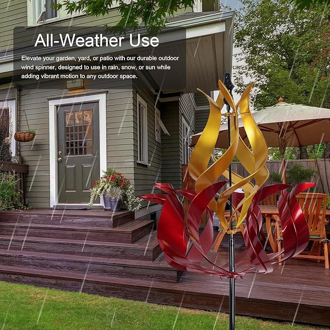 hogardeck Large Wind Spinners Outdoor, 93.3" Metal Tulip Wind Spinner with Stake, 360° Rotating Yard Art, Kinetic Flame Wind Sculptures for Home Lawn Backyard Patio Garden Decor (Red, Golden)