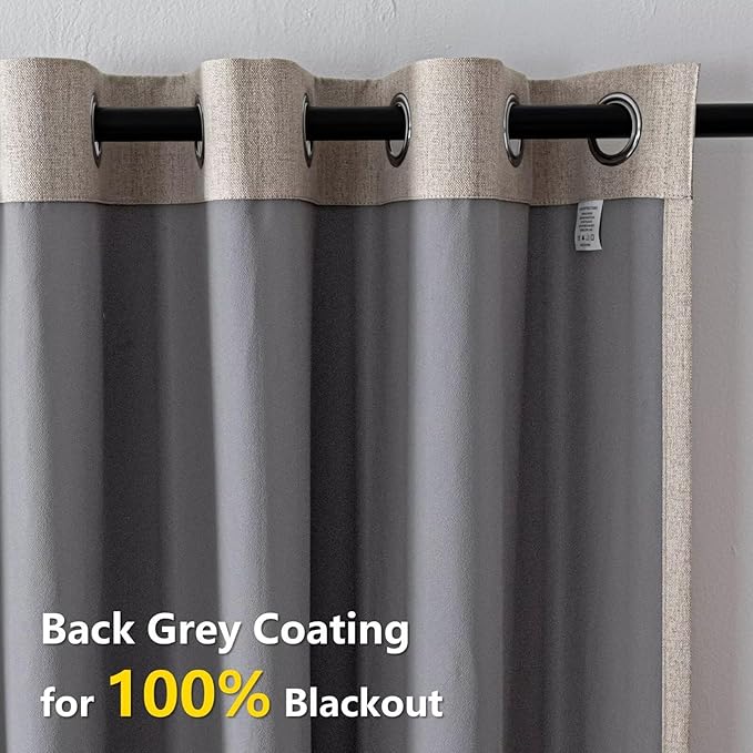 Blackout Curtains 84 Inch Length 2 Panels Set, 100% Black Out Textured Thermal Curtains, Grommet Privacy Light Blocking Drapes for Living Room Bedroom Luxury Decor(52W × 90L inch, Beige)