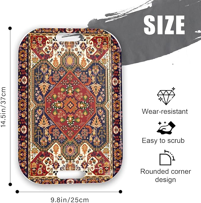 Serving Trays with Handles, 14.5 x 9.8 inch Rectangular Plastic Tray for Restaurant, Kitchen, Dark Red Pattern