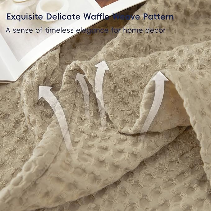 PHF Ultra Soft Waffle Weave Blanket King Size 104"x 90"- Washed Lightweight Breathable Cozy Woven Blanket for Bed - Aesthetic Decor for Couch Bedding Sofa Home Car - Khaki