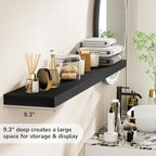 Fun Memories 55 Inch Floating Shelves - 9 Inch Deep Rustic Wooden Wall Shelves - Extra Deeper & Thicker Wall Mounted Storage Shelf for Living Room Kitchen Farmhouse - Rustic Black