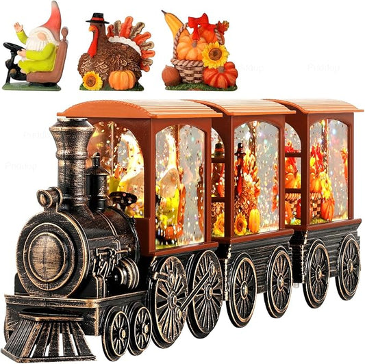Fall Snow Globe Train Gnome Turkey Pumpkin Classic Relief Texture Battery Powered LED Glitter Fall Decorations for Home Autumn Harvest Thanksgiving Gifts