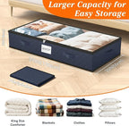 SpaceWhisper 90L Under Bed Storage Containers, 4-Pack Storage Bins with Clear Top, Foldable Closet Organizers and Storage with Label Holder for Clothing, Blankets, Comforter & Pillows(Blue)