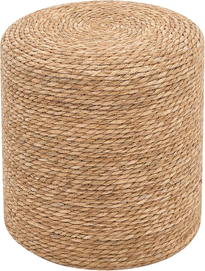 Pouf Ottomans, Handwoven Natural Straw Footstool, Round Braided Outdoor Patio Stool with Wood Frame, Boho Decor Accent Seat Balcony, or Garden (Natural)