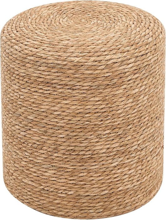 Pouf Ottomans, Handwoven Natural Straw Footstool, Round Braided Outdoor Patio Stool with Wood Frame, Boho Decor Accent Seat Balcony, or Garden (Natural)