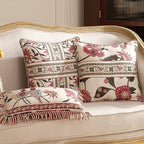 patdrea Designer Throw Pillow Covers Set of 4,Vintage Red Linen Pillowcases with Flower and Birds Pattern Pillows Cover for Couch,Farmhouse Decorative Cushion for Bed Living Room Outdoor Car