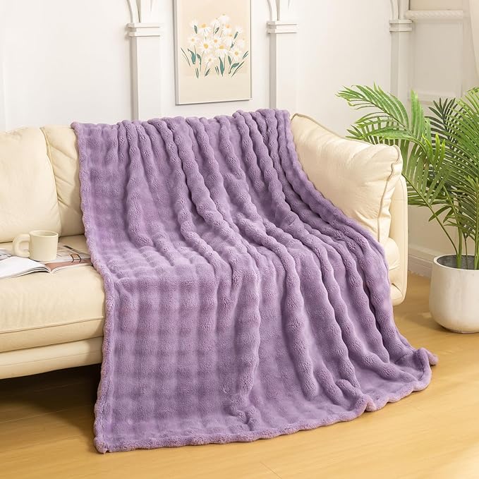 YUSOKI Luxury 3D Bubble Throw Blanket 2lb,All Ages,Home Decoration, (Lilac Purple,50 * 60inches)