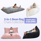 Hobestluk 3 in 1 Bean Bag Chair Giant Bean Bag Chairs Convertible Bean Bag Floor Cushion with Machine Washable Cover, Beanbag Chairs for Adult (White)