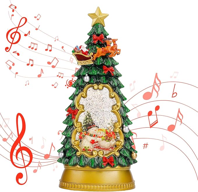 Christmas Snow Globes,with Musical and 6 Hour Timer,Snow Globes Lights, Christmas Indoor Decorations, Christmas Tree Decorations,USB & Battery Powered,Christmas Snowman Skiing
