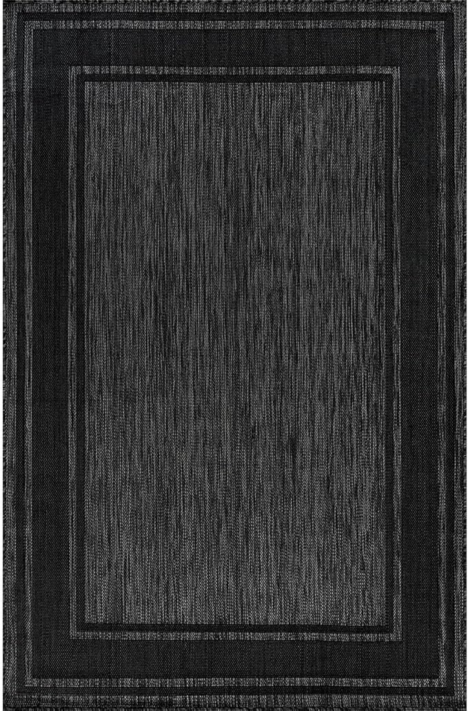Beverly Rug Large Outdoor Rug 10x14 Modern Bordered Area Rugs for Indoor and Outdoor Patio Deck Porch Garden Waterproof Weather Sun Resistant Washable Outside Carpet (10 x 14 Black)