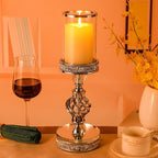 Hanjue Crystal Candle Holders for Pillar Candle, Metal Crystal Candle Holder for Home Decor, Centerpieces, Coffee Dining Table CH0509 (Silver (M))